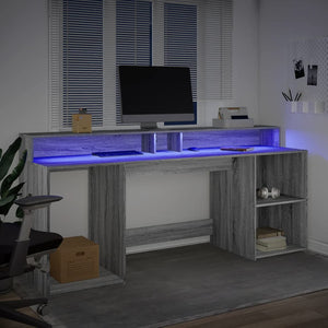 Γραφείο με LED Γκρι Sonoma 200x55x91 εκ. Επεξεργ. Ξύλο - Pakobazaar