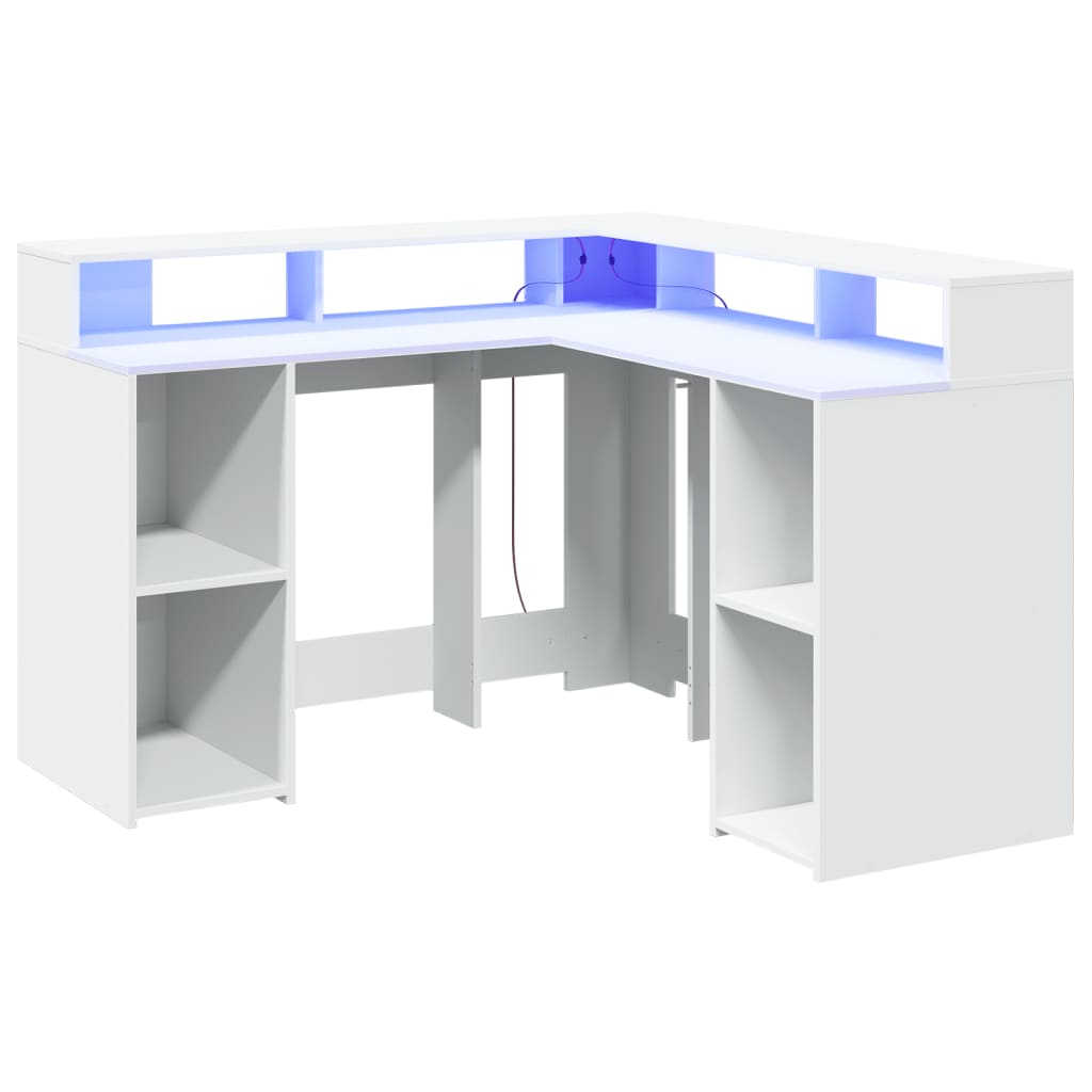 Γραφείο με LED Λευκό 130x130x91 εκ. από Επεξεργασμένο Ξύλο - Pakobazaar