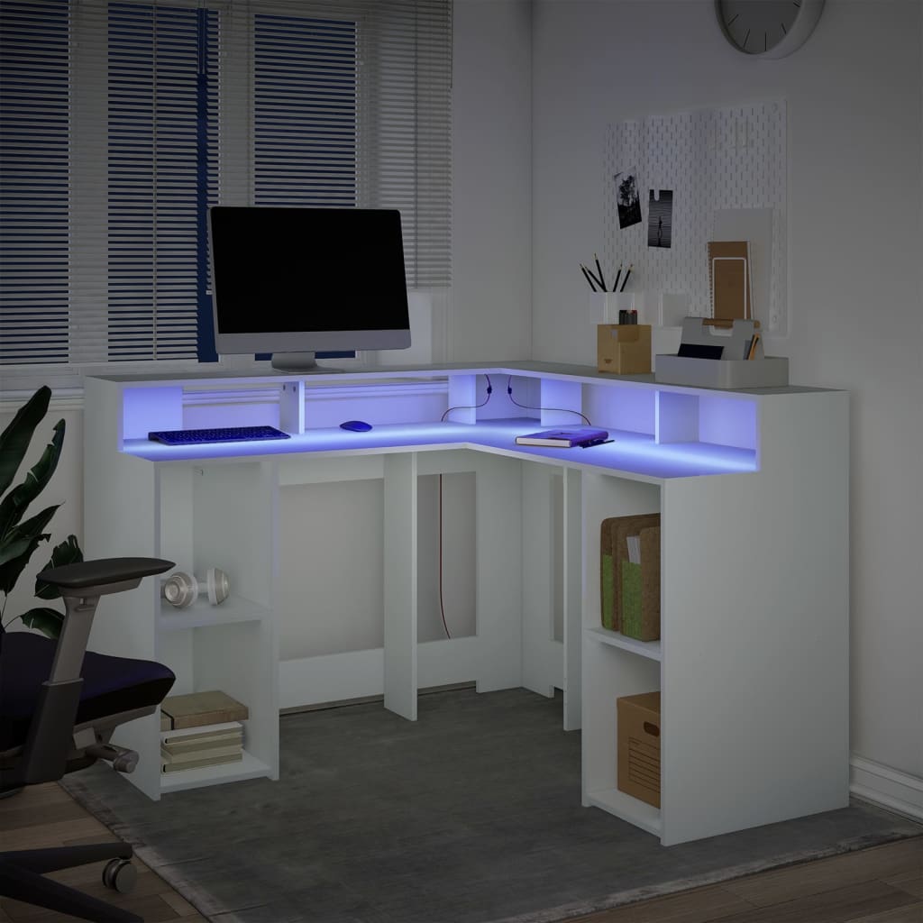 Γραφείο με LED Λευκό 130x130x91 εκ. από Επεξεργασμένο Ξύλο - Pakobazaar