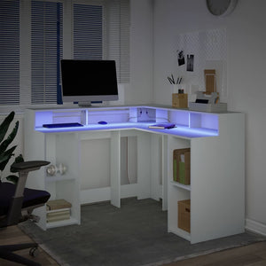 Γραφείο με LED Λευκό 130x130x91 εκ. από Επεξεργασμένο Ξύλο - Pakobazaar