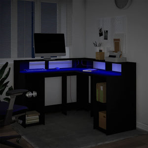 Γραφείο με LED Μαύρο 130x130x91 εκ. από Επεξεργασμένο Ξύλο
