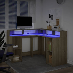 Γραφείο με LED Sonoma δρυς 130x130x91 εκ. Επεξεργ. Ξύλο