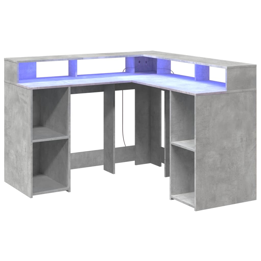 Γραφείο με LED Γκρι Σκυρόδεματος 130x130x91 εκ. Επεξεργ. Ξύλο