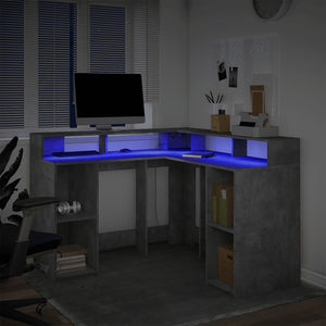 Γραφείο με LED Γκρι Σκυρόδεματος 130x130x91 εκ. Επεξεργ. Ξύλο