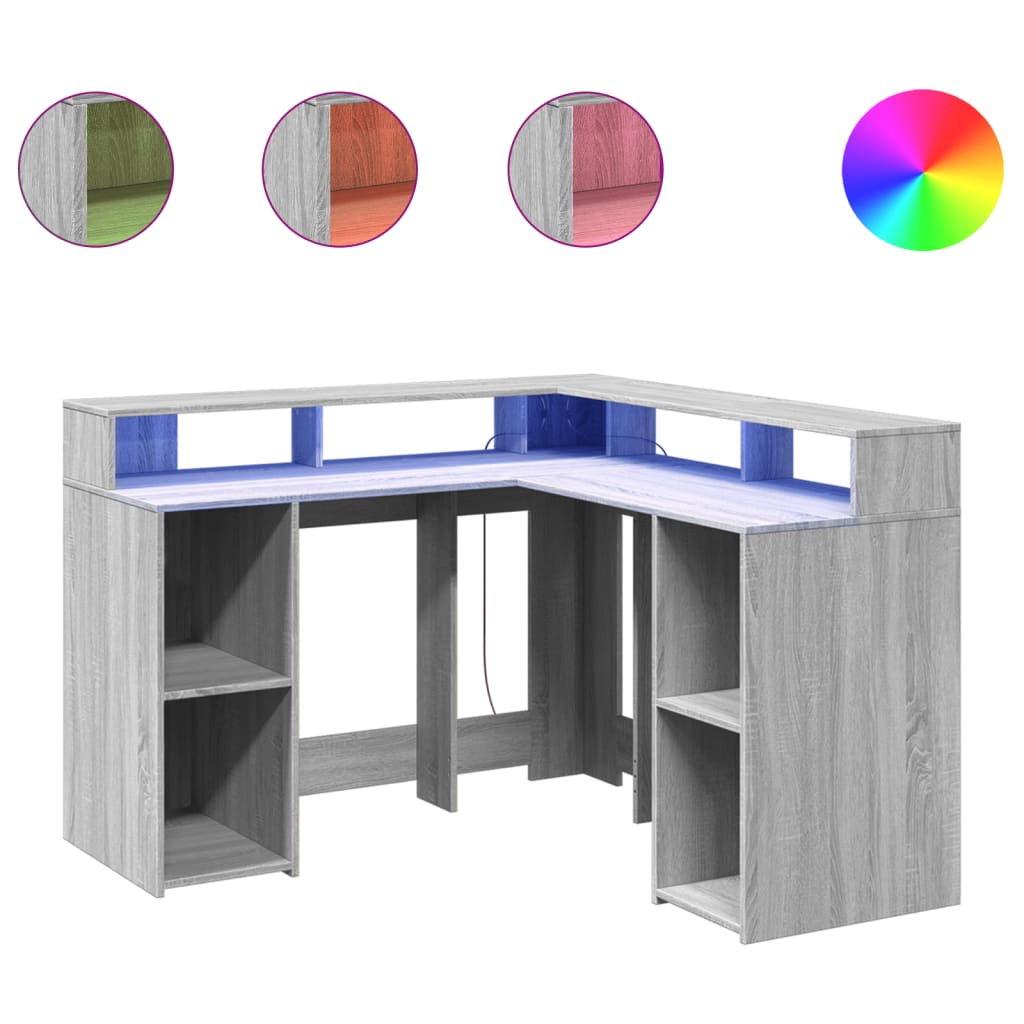 Γραφείο με LED Γκρι Sonoma 130x130x91 εκ. Επεξεργ. Ξύλο