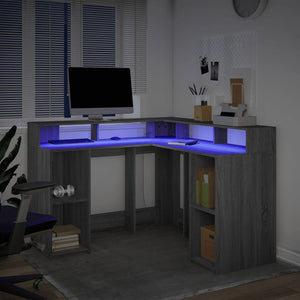 Γραφείο με LED Γκρι Sonoma 130x130x91 εκ. Επεξεργ. Ξύλο