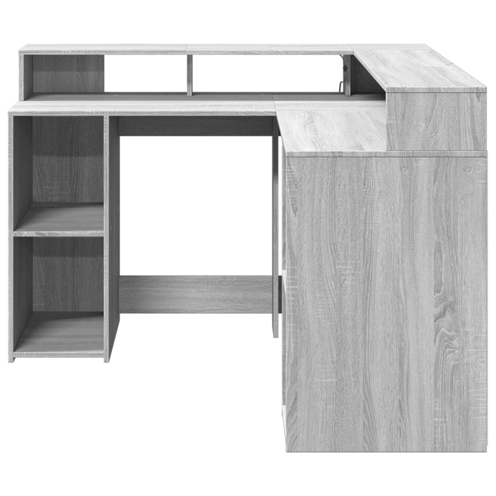 Γραφείο με LED Γκρι Sonoma 130x130x91 εκ. Επεξεργ. Ξύλο