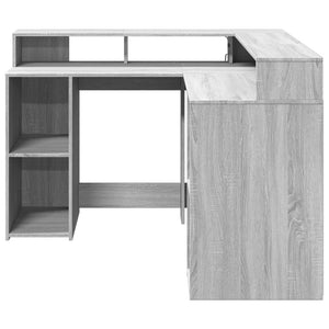 Γραφείο με LED Γκρι Sonoma 130x130x91 εκ. Επεξεργ. Ξύλο