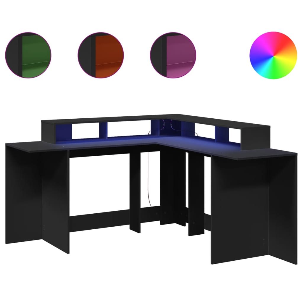 Γραφείο με LED Μαύρο 152x152x91 εκ. από Επεξεργασμένο Ξύλο