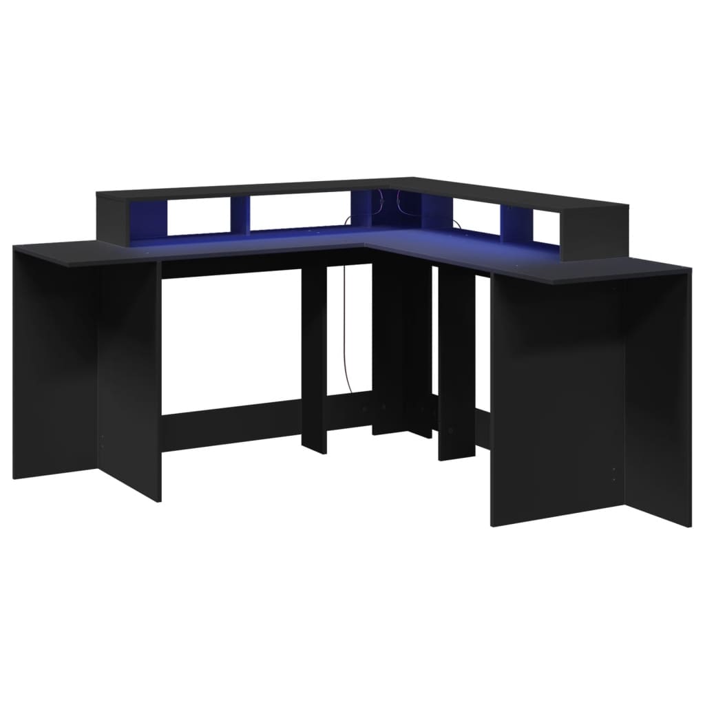 Γραφείο με LED Μαύρο 152x152x91 εκ. από Επεξεργασμένο Ξύλο