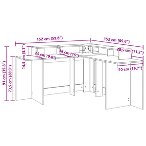 Γραφείο με LED Μαύρο 152x152x91 εκ. από Επεξεργασμένο Ξύλο