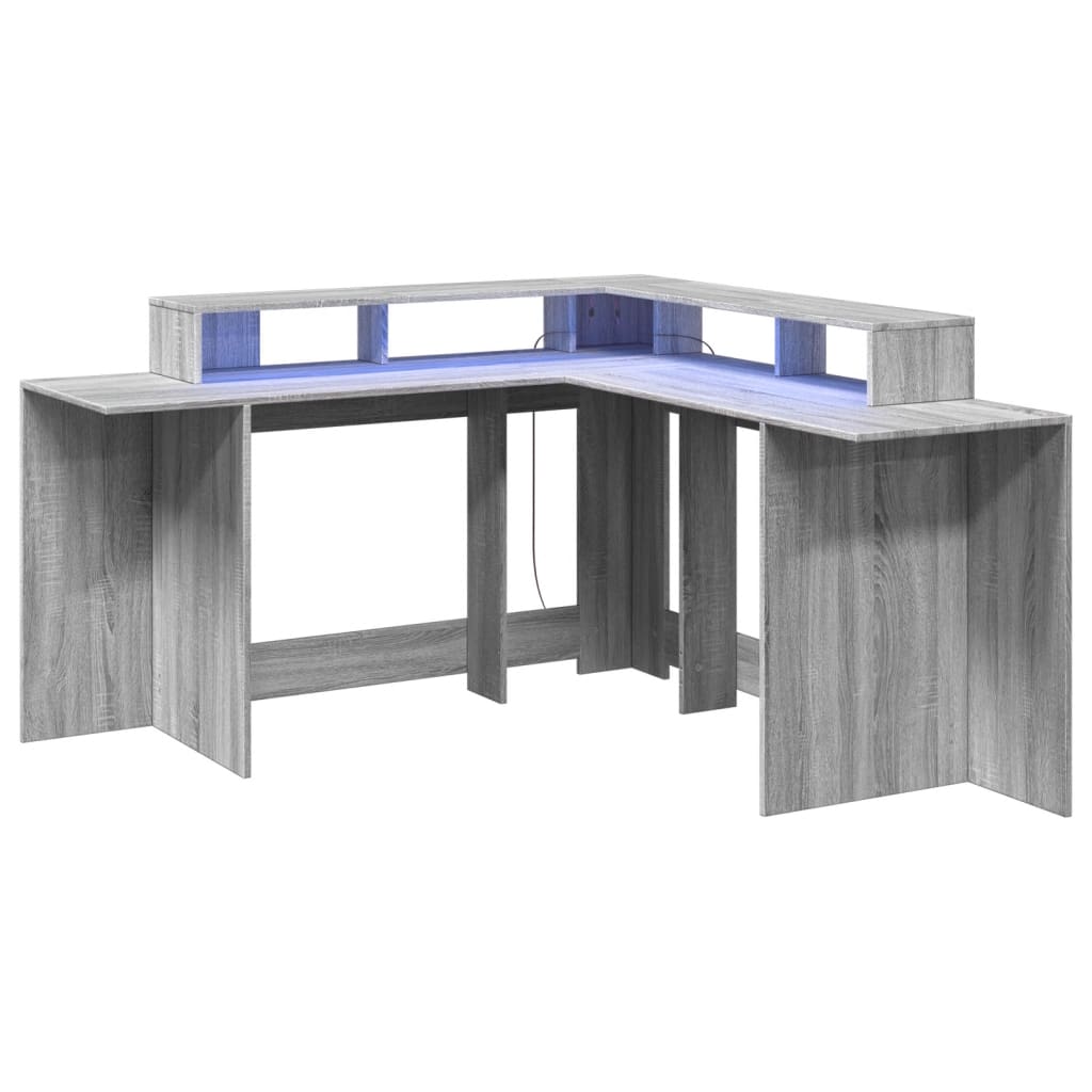 Γραφείο με LED Γκρι Sonoma 152x152x91 εκ. Επεξεργ. Ξύλο - Pakobazaar
