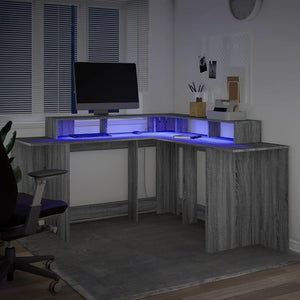 Γραφείο με LED Γκρι Sonoma 152x152x91 εκ. Επεξεργ. Ξύλο - Pakobazaar