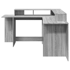 Γραφείο με LED Γκρι Sonoma 152x152x91 εκ. Επεξεργ. Ξύλο - Pakobazaar