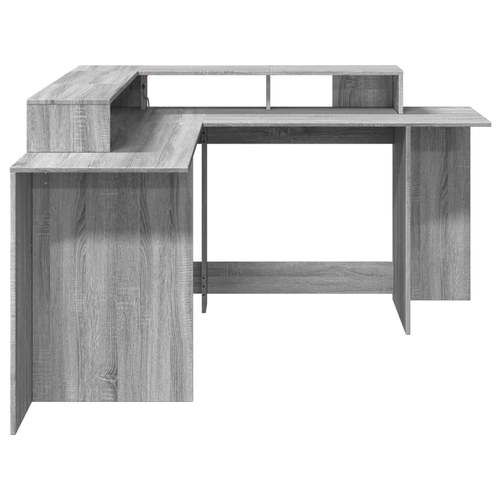 Γραφείο με LED Γκρι Sonoma 152x152x91 εκ. Επεξεργ. Ξύλο - Pakobazaar