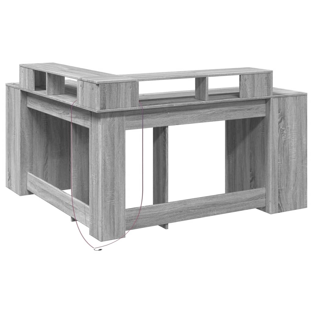 Γραφείο με LED Γκρι Sonoma 152x152x91 εκ. Επεξεργ. Ξύλο - Pakobazaar