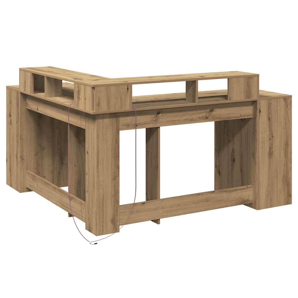 Γραφείο με LED Αρτισιανή Δρυς 152x152x91 εκ. Επεξεργασμένο Ξύλο - Pakobazaar