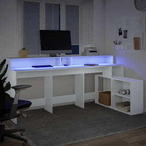 Γραφείο με LED Λευκό 200x104x91 εκ. από Επεξεργασμένο Ξύλο