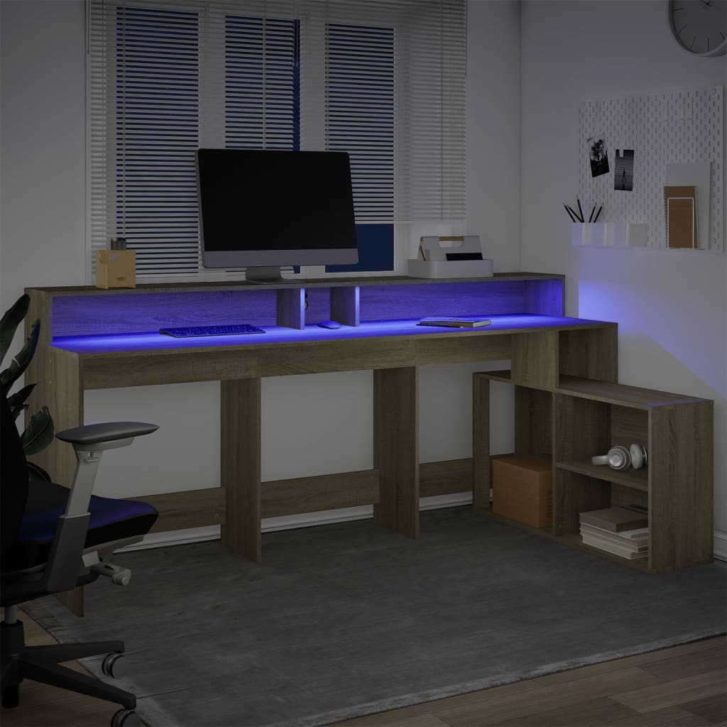 Γραφείο με LED Sonoma δρυς 200x104x91 εκ. Επεξεργ. Ξύλο