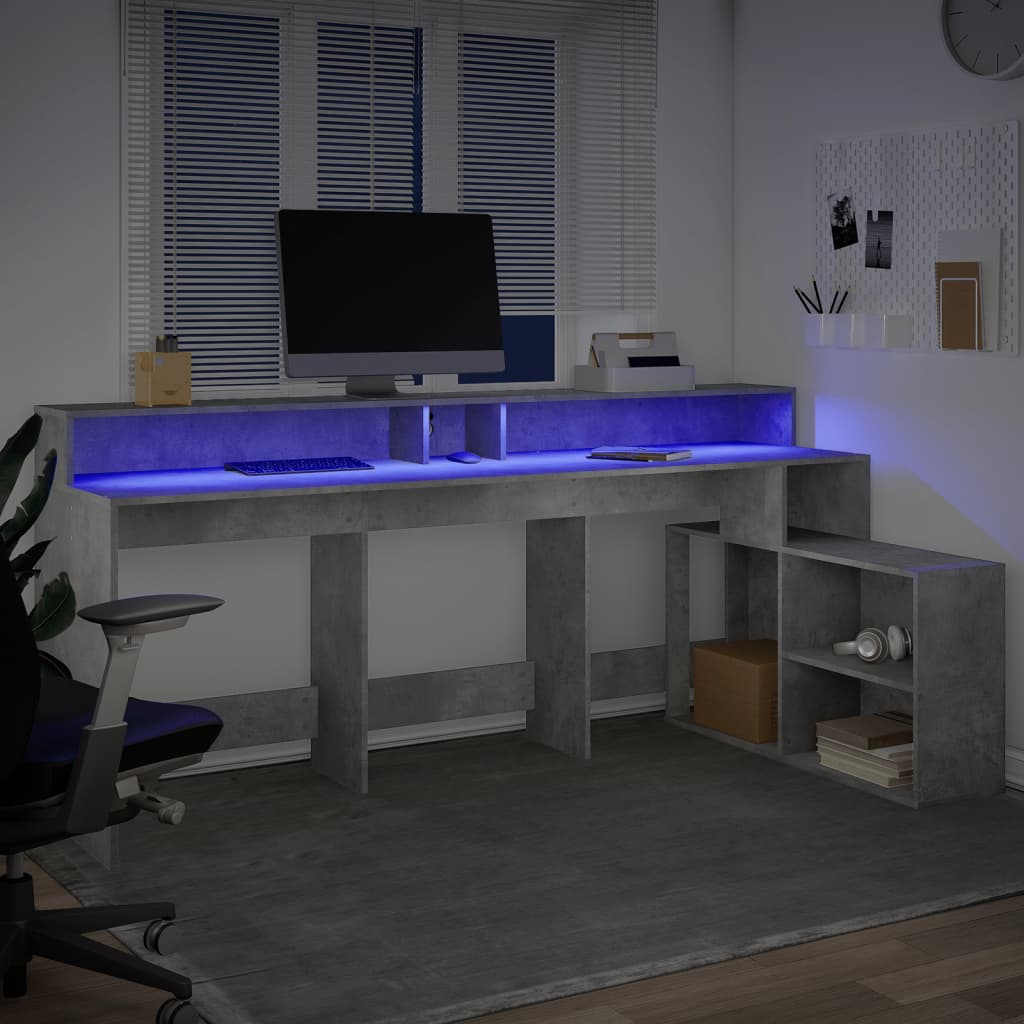 Γραφείο με LED Γκρι Σκυρόδεματος 200x104x91 εκ. Επεξεργ. Ξύλο - Pakobazaar
