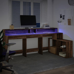 Γραφείο με LED Καφέ δρυς 200x104x91 εκ. Επεξεργ. Ξύλο