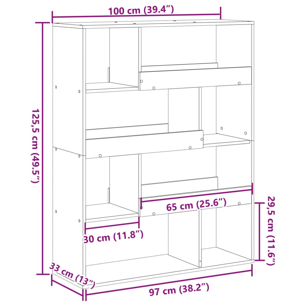 Βιβλιοθήκη/Διαχωριστικό Χώρου Μαύρη 100x33x125,5 εκ. Επεξ. Ξύλο