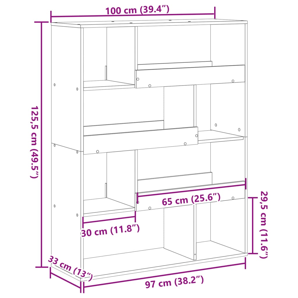 Βιβλιοθήκη/Διαχωριστικό Χώρου Δρυς 100x33x125,5 εκ. Επεξ. Ξύλο