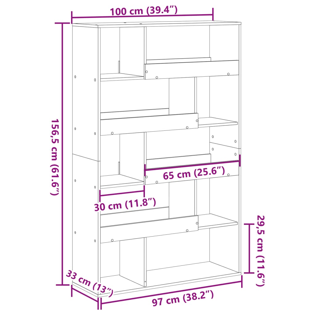Βιβλιοθήκη/Διαχωριστικό Χώρου Γκρι 100x33x156,5 εκ. Επεξ. Ξύλο