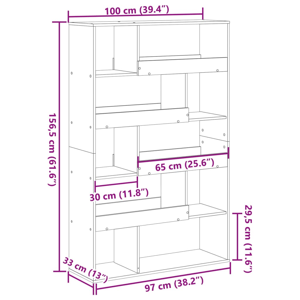 Βιβλιοθήκη/Διαχωριστικό Χώρου 100x33x156,5 εκ. Επεξ. Ξύλο - Pakobazaar