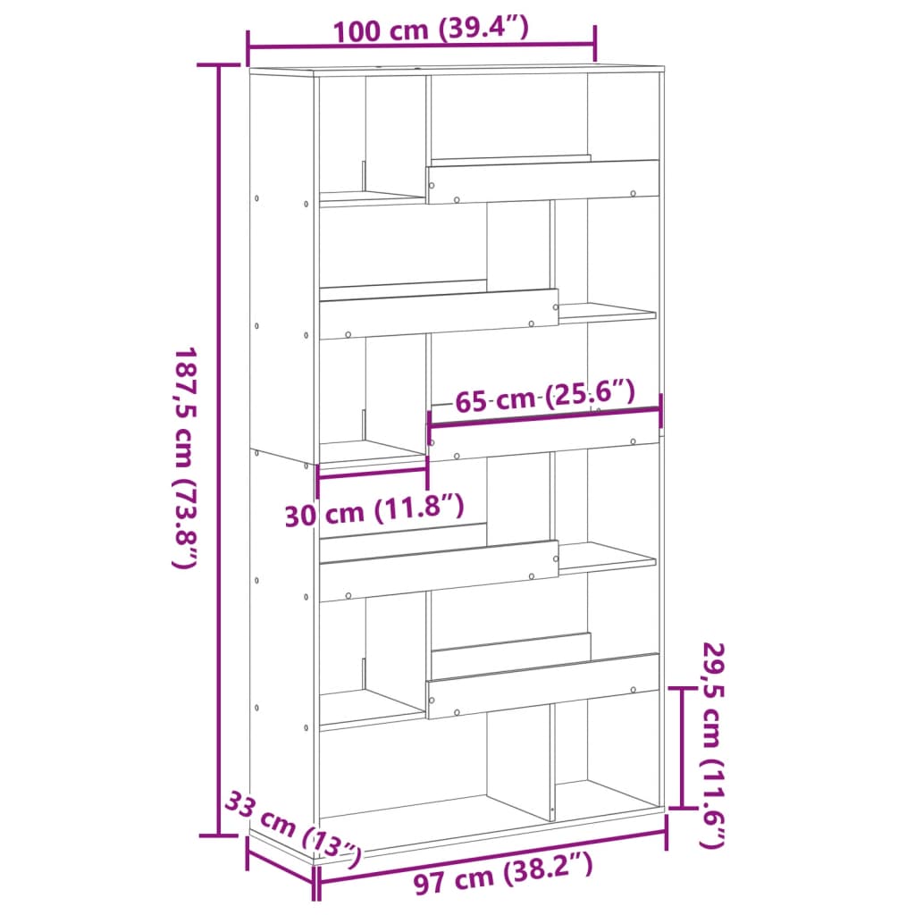 Βιβλιοθήκη/Διαχωριστικό Χώρου Δρυς 100x33x187,5 εκ. Επεξ. Ξύλο