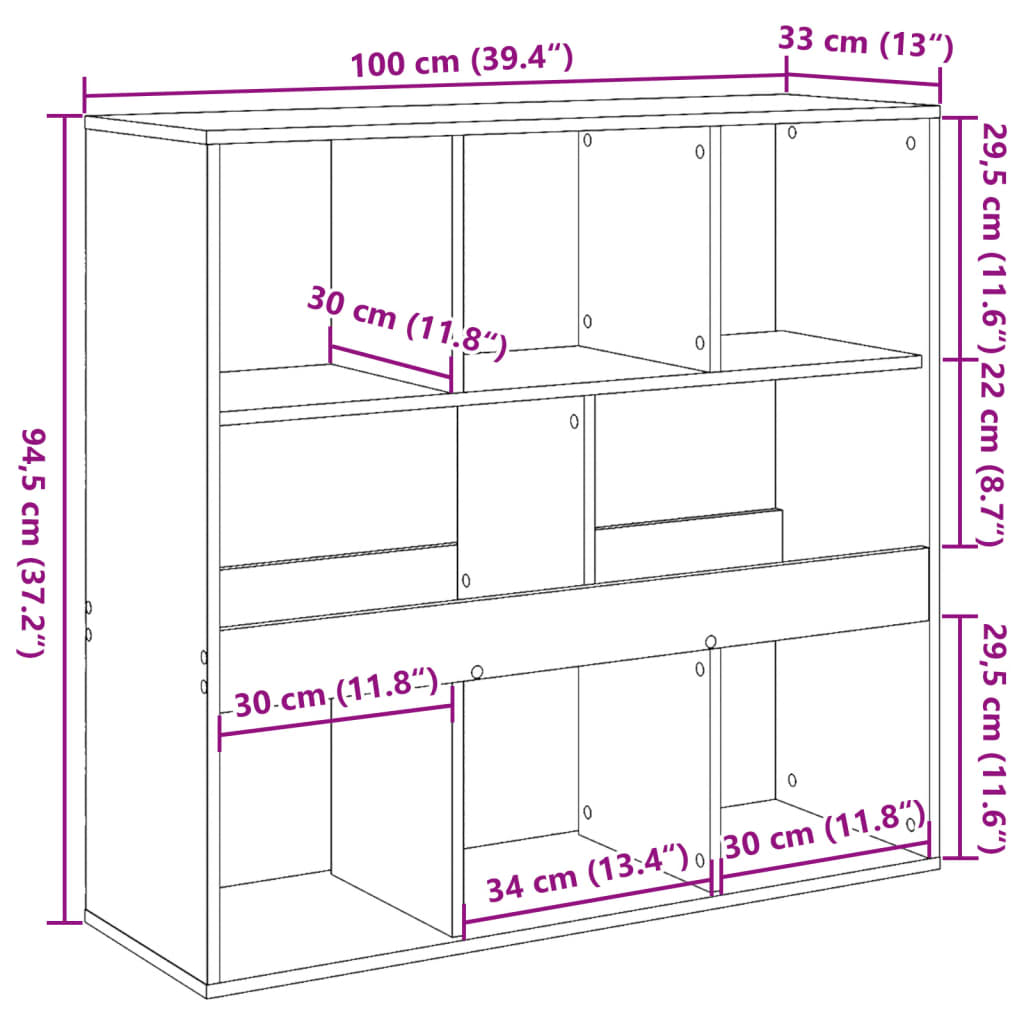 Βιβλιοθήκη/Διαχωριστικό Χώρου Δρυς 100x33x94,5 εκ. Επεξ. Ξύλο