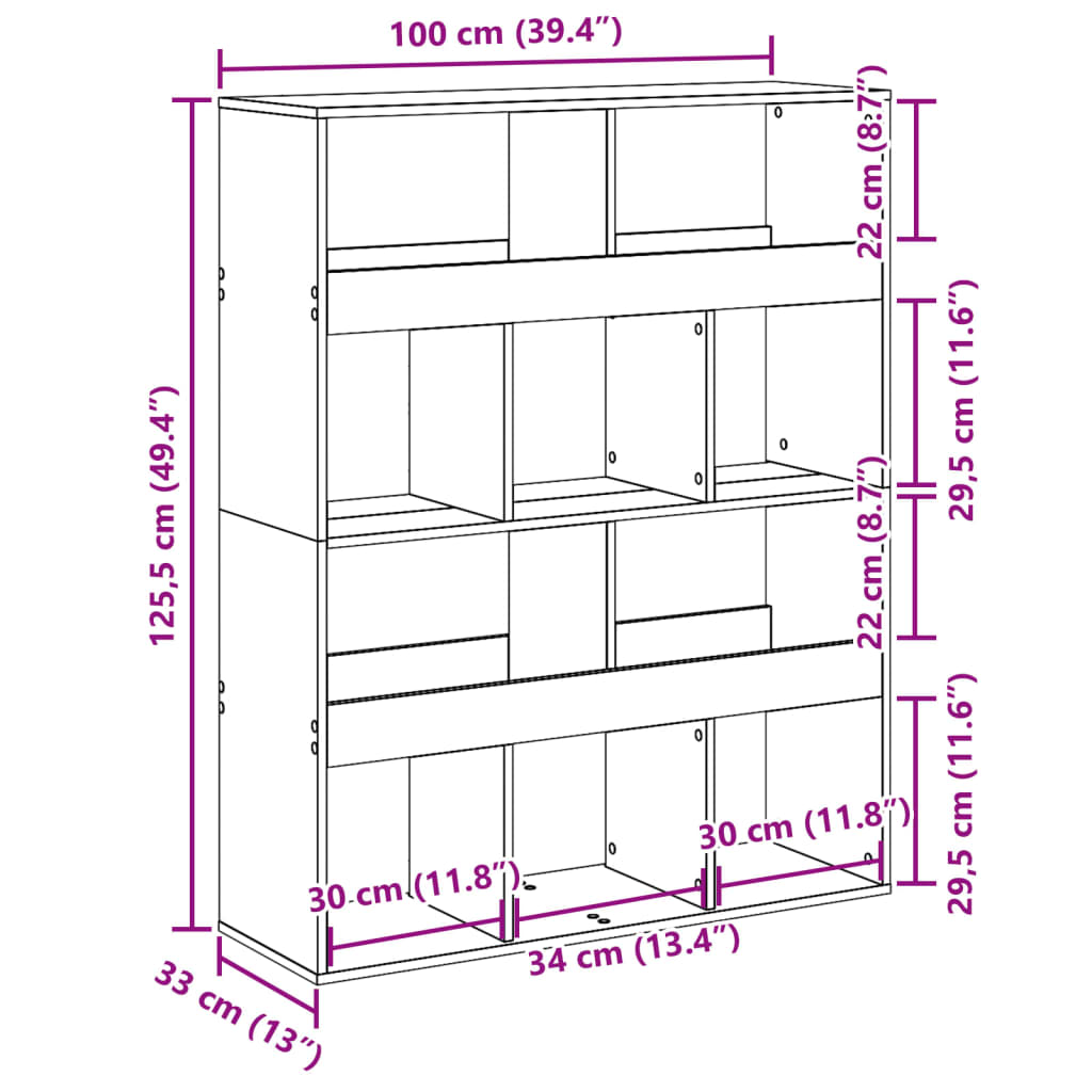Βιβλιοθήκη/Διαχωριστικό Χώρου Δρυς 100x33x125,5 εκ. Επεξ. Ξύλο