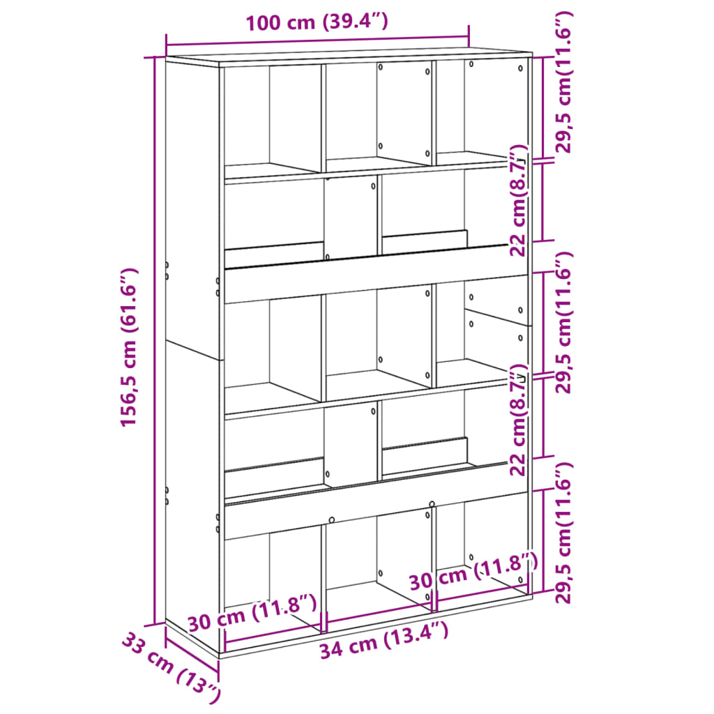 Βιβλιοθήκη/Διαχωριστικό Χώρου Δρυς 100x33x156,5 εκ. Επεξ. Ξύλο