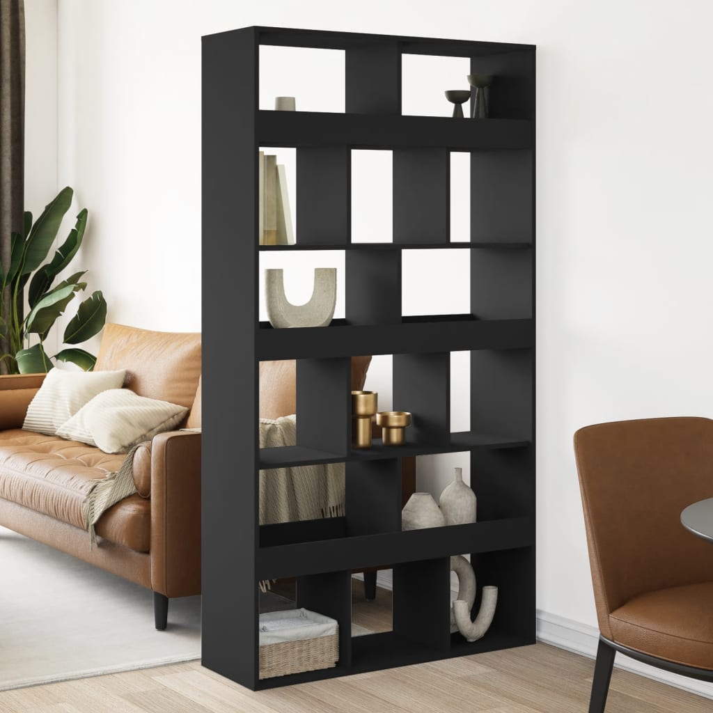 Βιβλιοθήκη/Διαχωριστικό Χώρου Μαύρη 100x33x187,5 εκ. Επεξ. Ξύλο - Pakobazaar