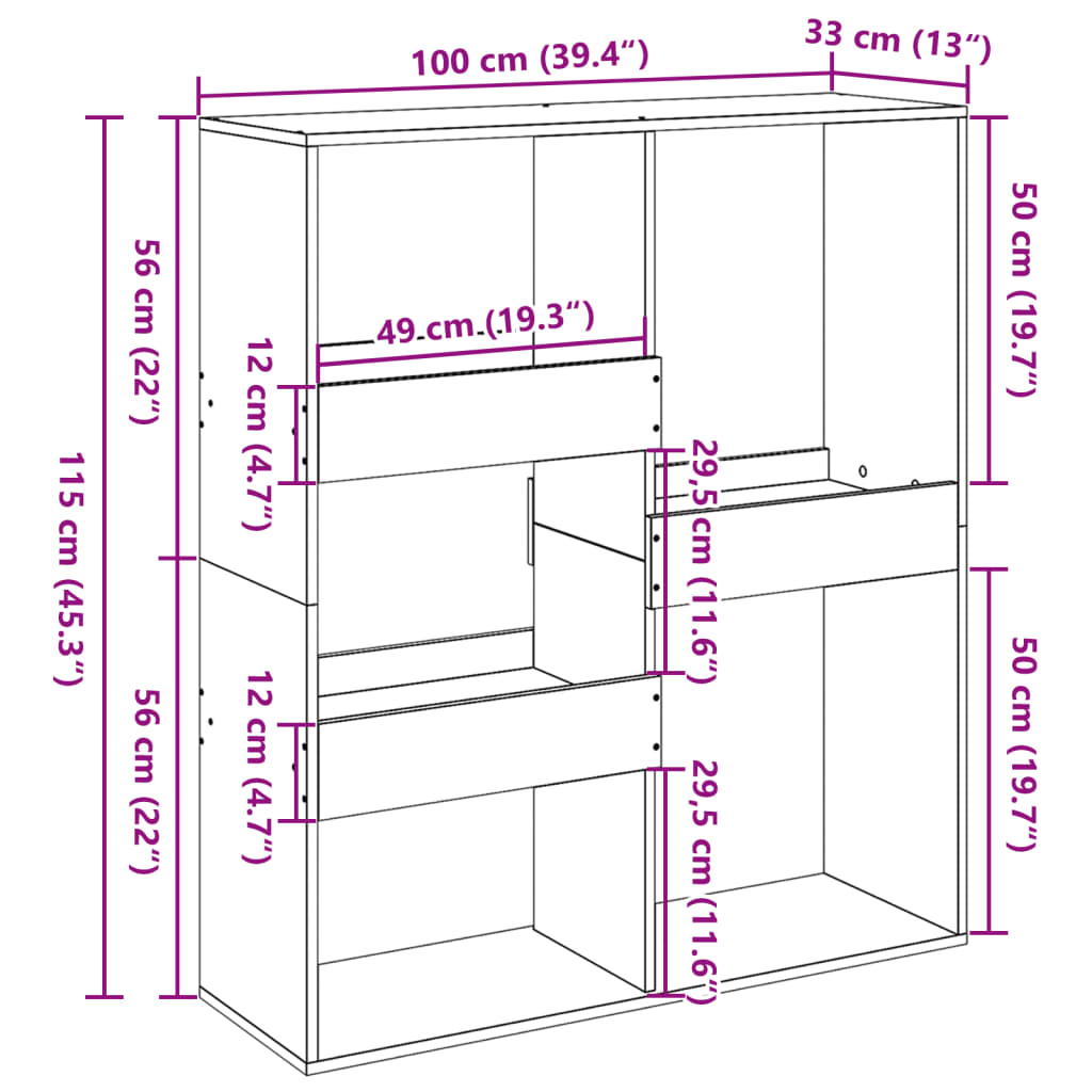 Βιβλιοθήκη/Διαχωριστικό Χώρου Δρυς 100x33x115 εκ. Επεξ. Ξύλο