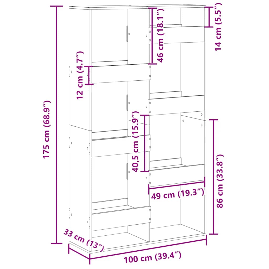 Βιβλιοθήκη/Διαχωριστικό Χώρου 100x33x175 εκ. Επεξ. Ξύλο