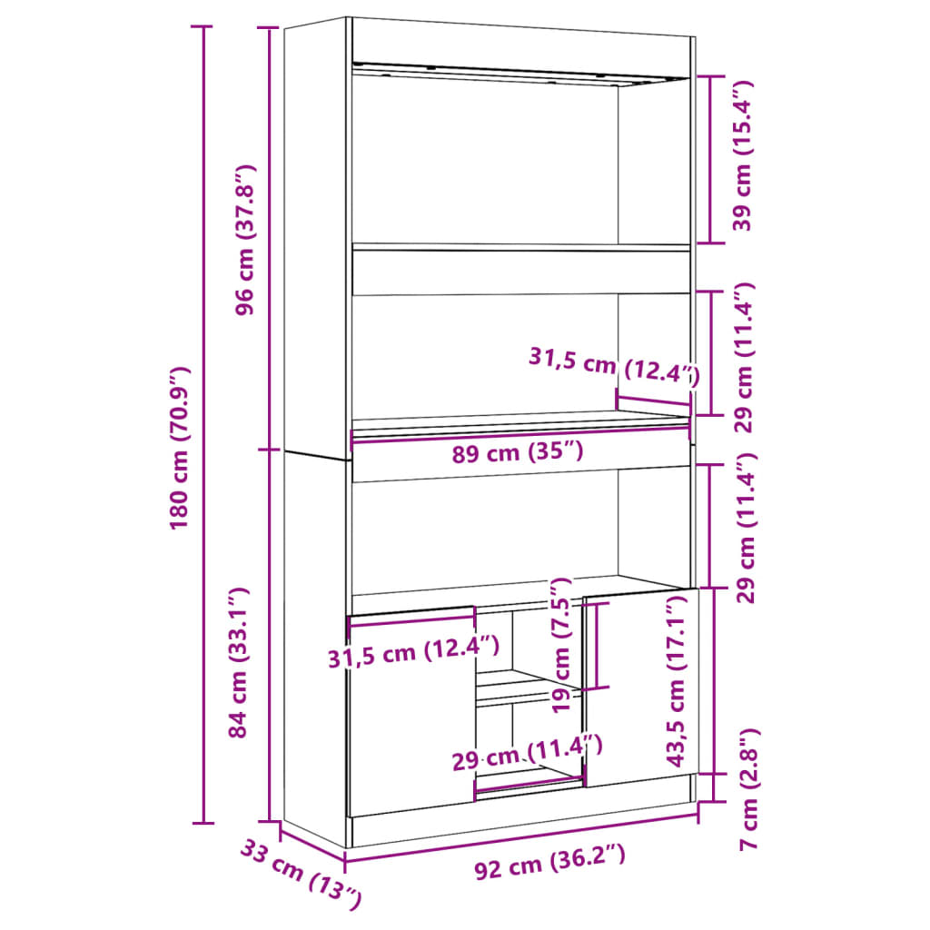Ντουλάπι Γκρι Sonoma 92x33x180εκ. από Επεξεργασμένο Ξύλο