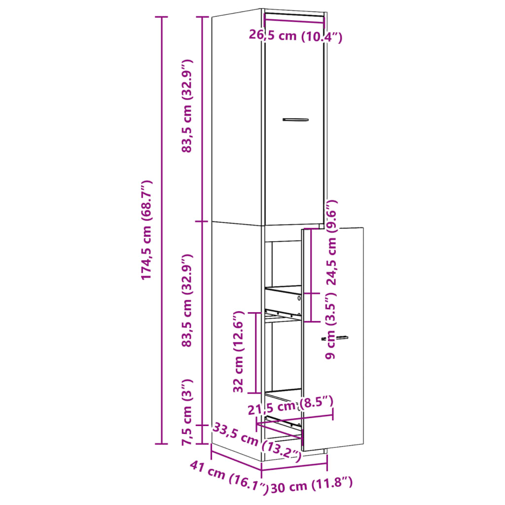 Συρταριέρα Γενικής Χρήσης Μαύρο 30x41x174,5 εκ. Επεξ. Ξύλο