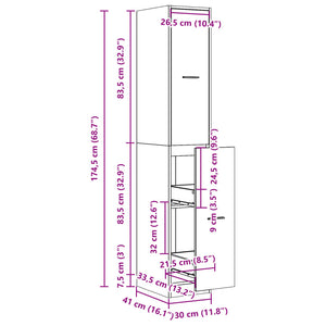 Συρταριέρα Γενικής Χρήσης Μαύρο 30x41x174,5 εκ. Επεξ. Ξύλο
