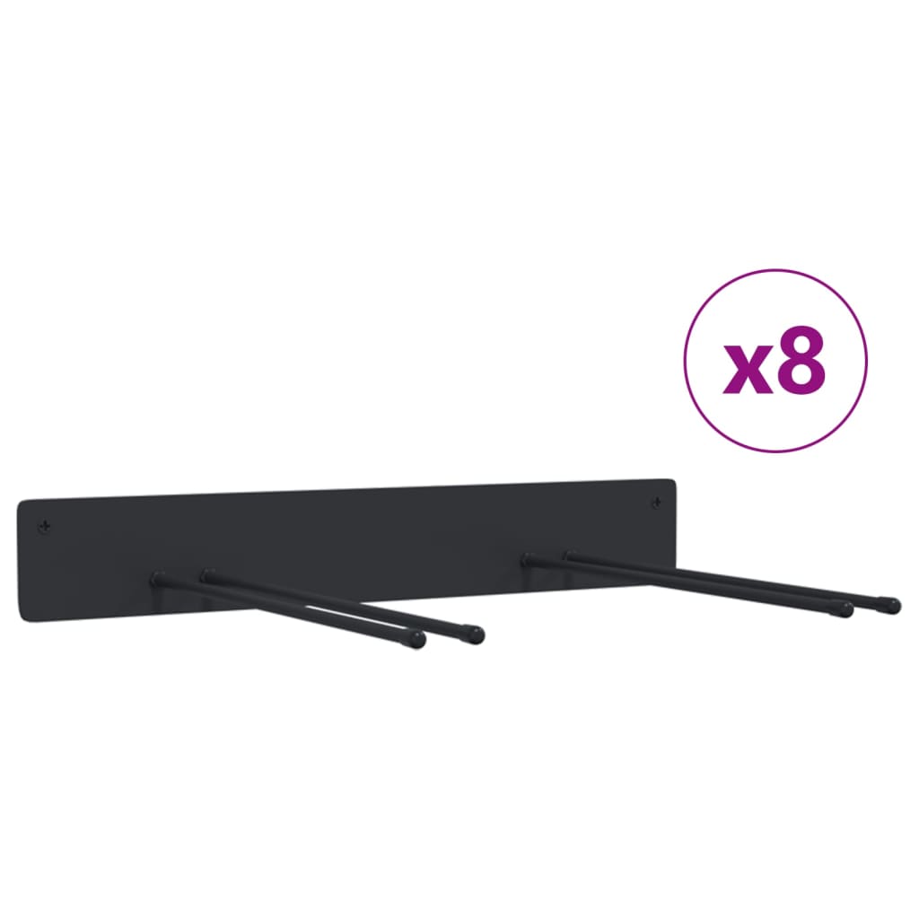 Ράφια Αποθ. Εργαλείων Κήπου Επιτοίχια 8 Τεμ. Μαύρα από Ατσάλι