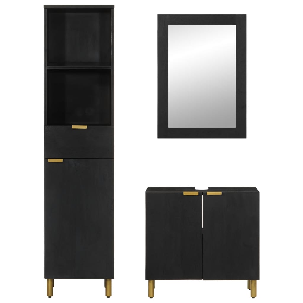 Σετ Επίπλων Μπάνιου 3 Τεμαχίων Μαύρο από Τεχν. Ξύλο