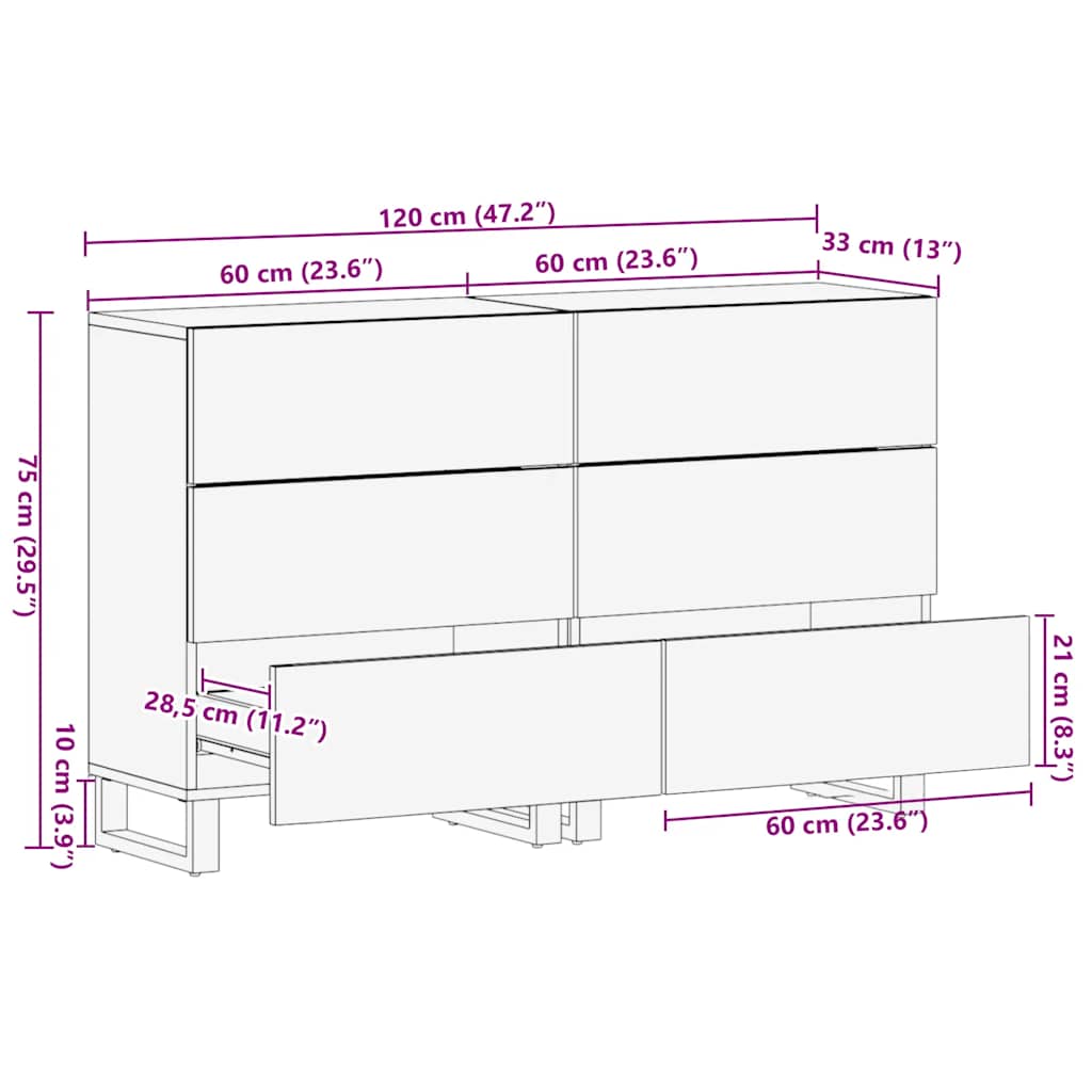 Μπουφέδες 2 τεμ. Μαύροι 60x33x75 εκ. από Μασίφ Ξύλο Μάνγκο - Pakobazaar