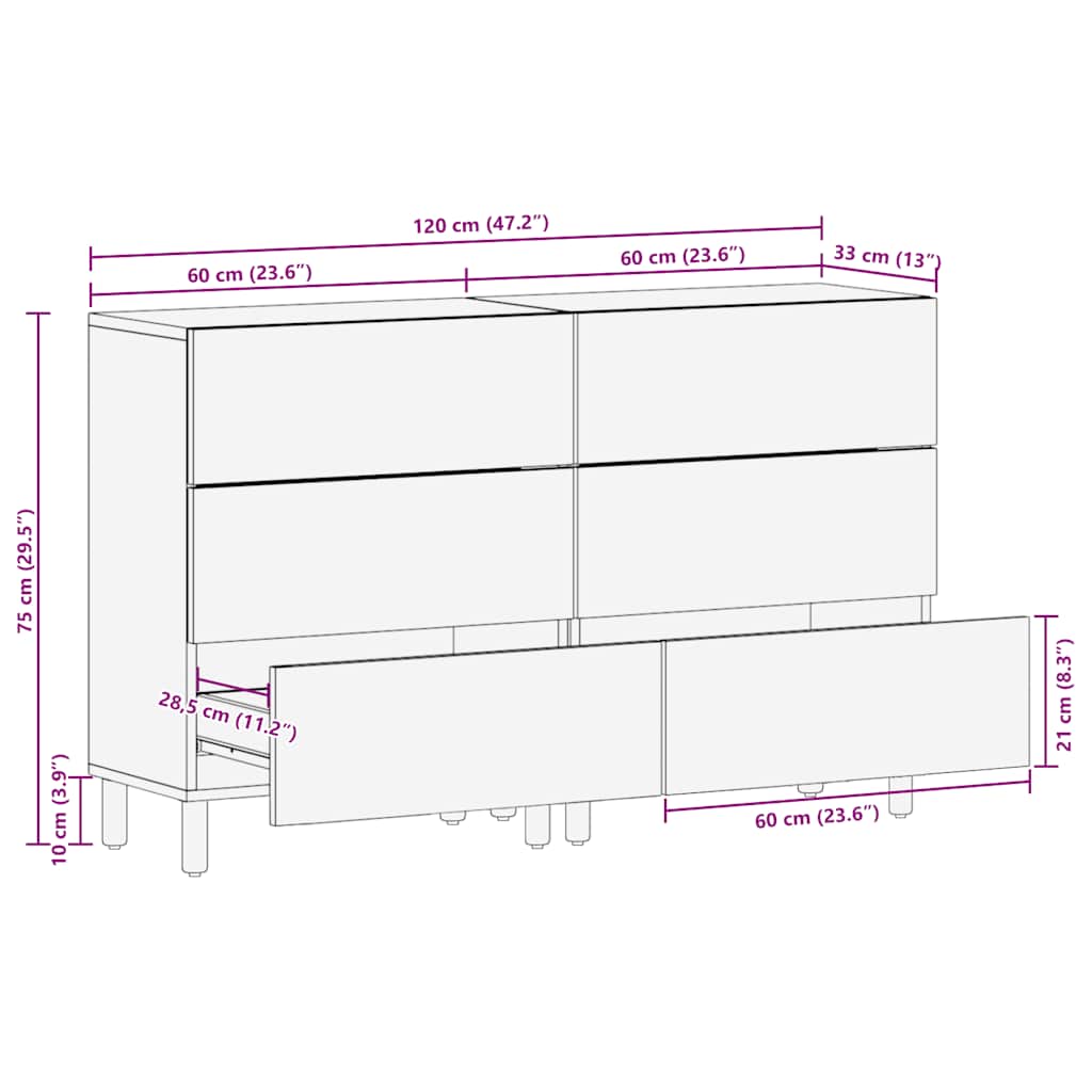 Sideboards 2 τεμάχια καφέ 60x33x75 cm μασίφ ξύλο Mango