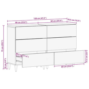 Sideboards 2 τεμάχια ανοιχτό γκρι 60x33,5x75cm μασίφ ξύλο Mango