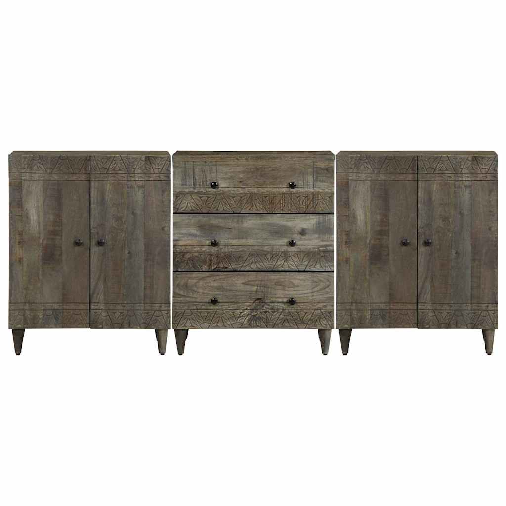 3 τεμαχίων Sideboards ανοιχτό γκρι μασίφ ξύλο Mango