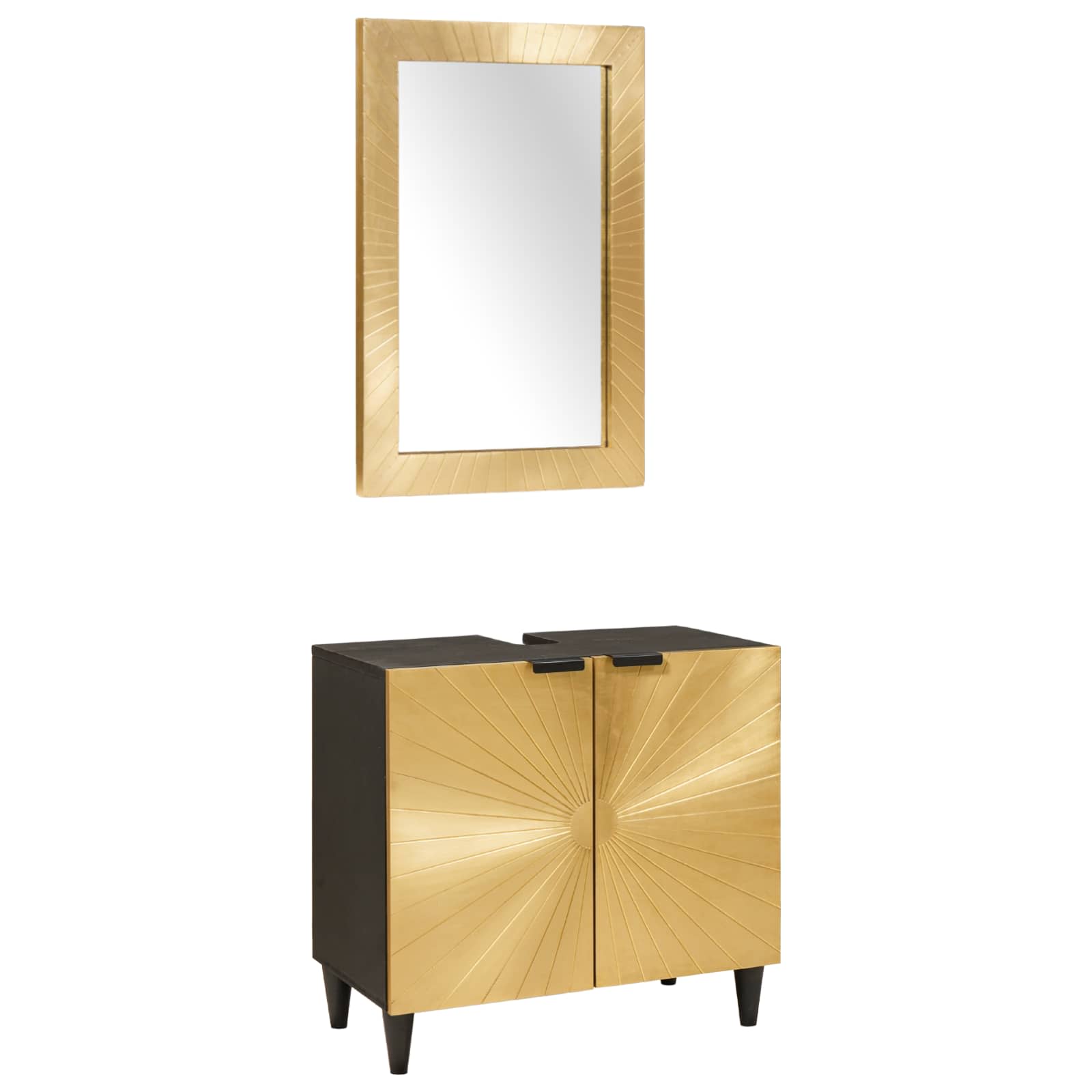 Σετ Ντουλαπιών Μπάνιου 2 τμχ. Μαύρο και Ορείχαλκος - Pakobazaar