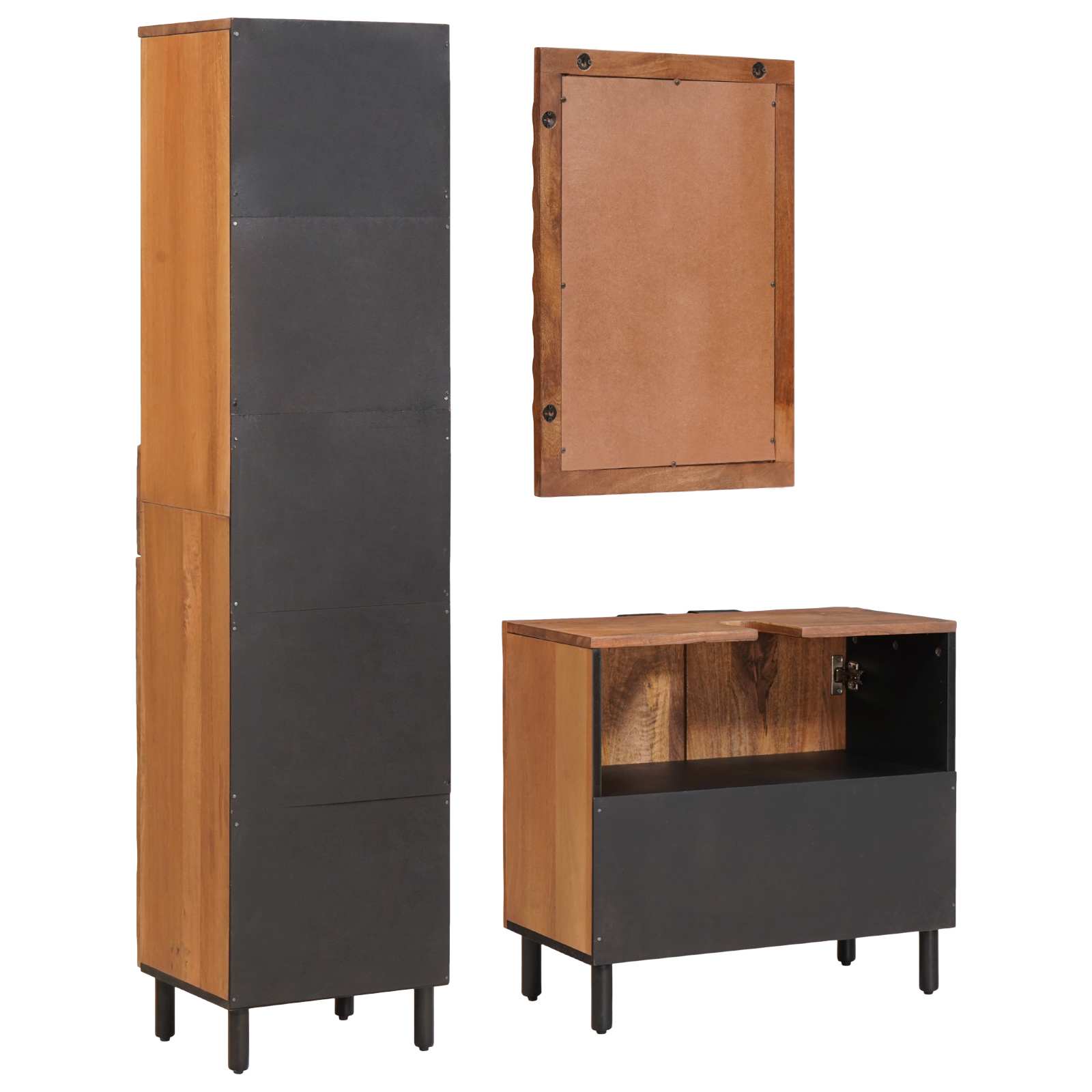 Σετ Μπάνιου με συρτάρι 3 pcs Καφέ Ακακία Στερεό ξύλο μάνγκο