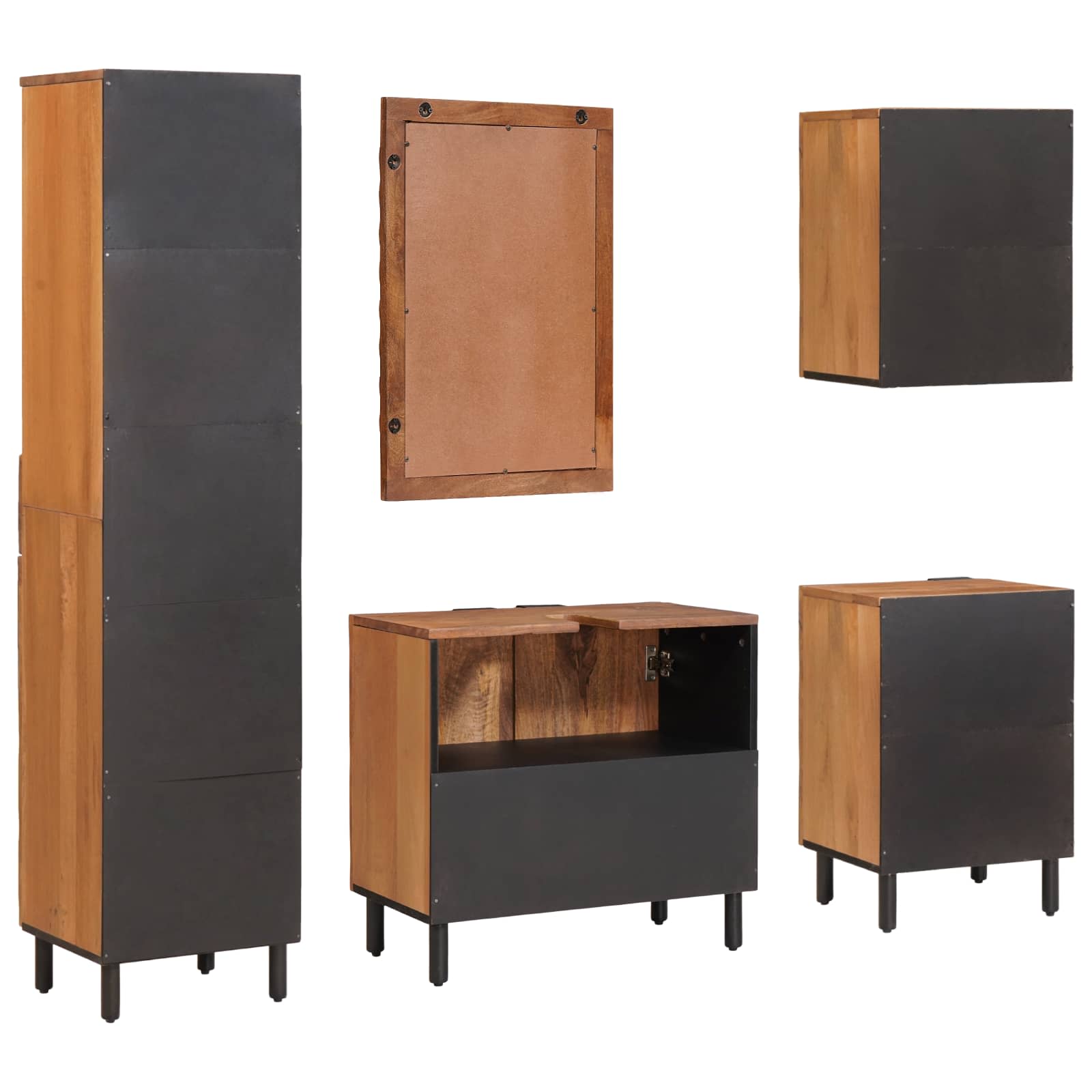 Σετ Μπάνιου με συρτάρι 5 pcs Καφέ Ακακία Στερεό ξύλο μάνγκο