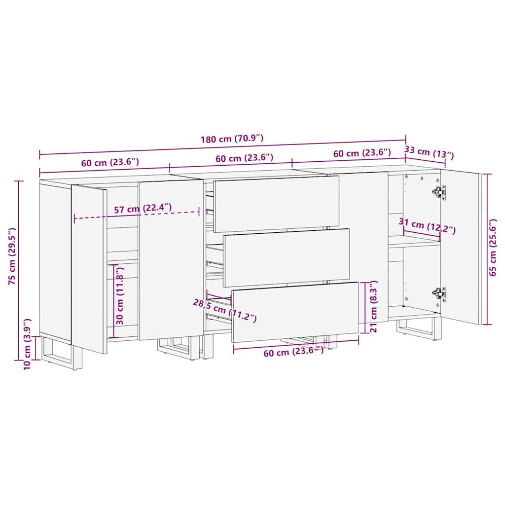 Σετ Επίπλων Μπάνιου με συρτάρι 3 pcs Καφέ Επεξεργασμένο ξύλο