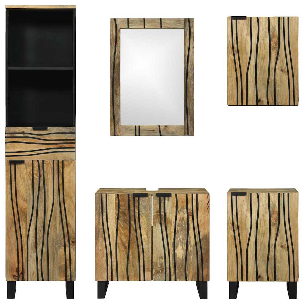 Σετ Επίπλων Μπάνιου με συρτάρι 5 pcs Καφέ Επεξεργασμένο ξύλο